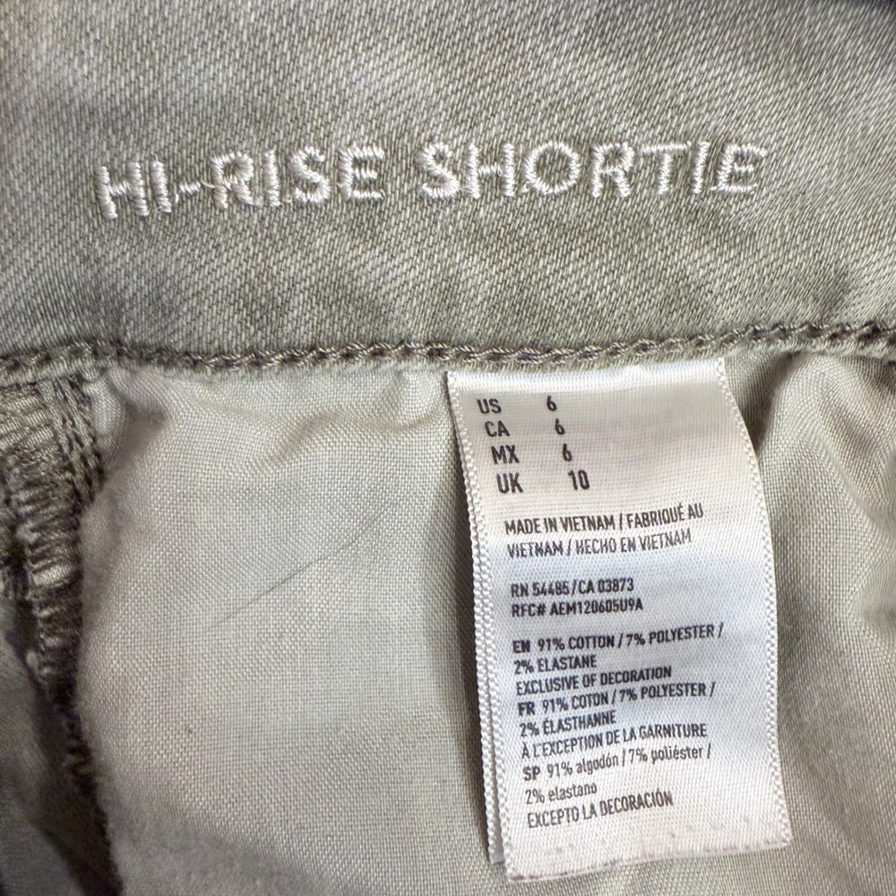 American Eagle Hi-Rise Shortie Olive Green Raw Hem Denim Shorts Womens 6 - Picture 6 of 8